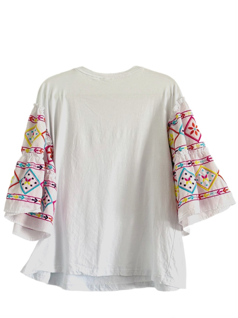 ODDY White Top with Multicolor Embroidered Bell Sleeves 2XL - Picture 8 of 9